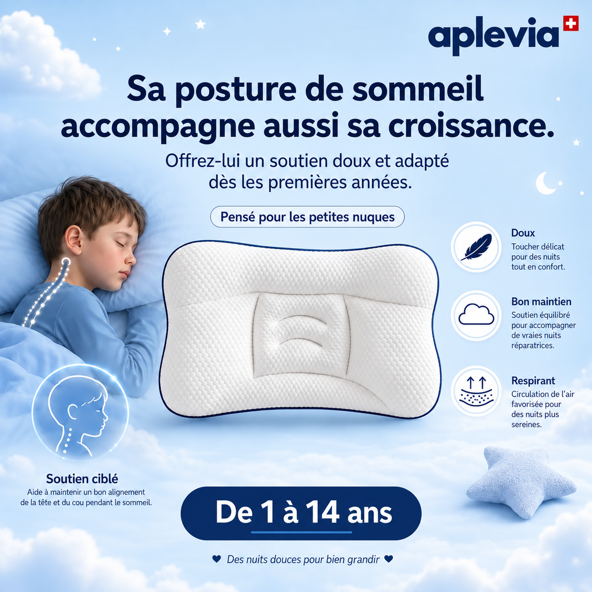 Oreiller ergonomique pour enfant